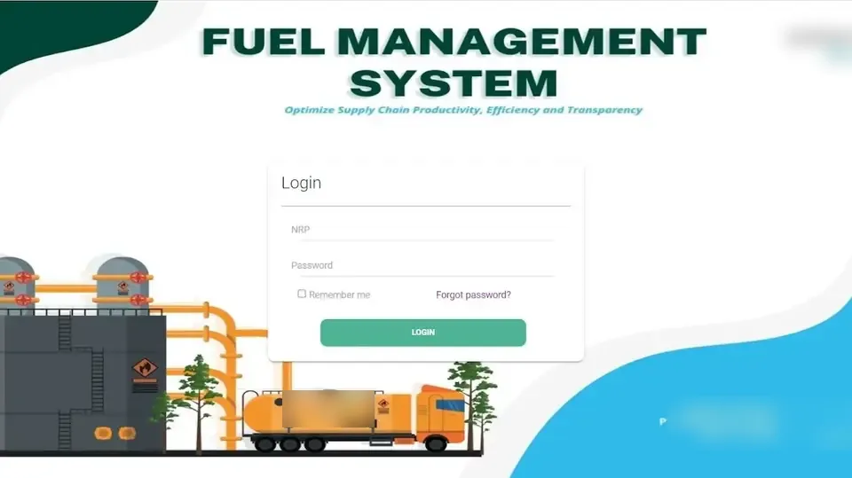 Halaman login FUMS Transport, sistem terintegrasi fuel supply & transport untuk grup tambang dan energi